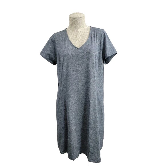 J.Jill Fit M Marled V-Neck Dress Short Sleeve Shift Knit Active Pockets EUC - Picture 1 of 11